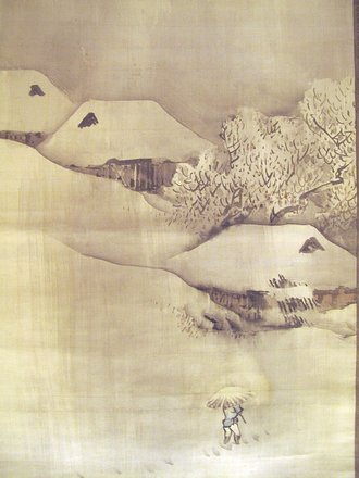 Landscape under snow: mountain village