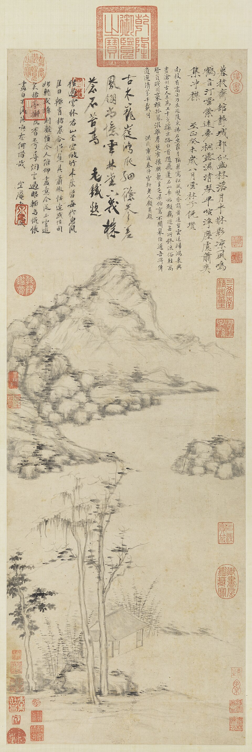 元倪瓚桐露清琴　軸